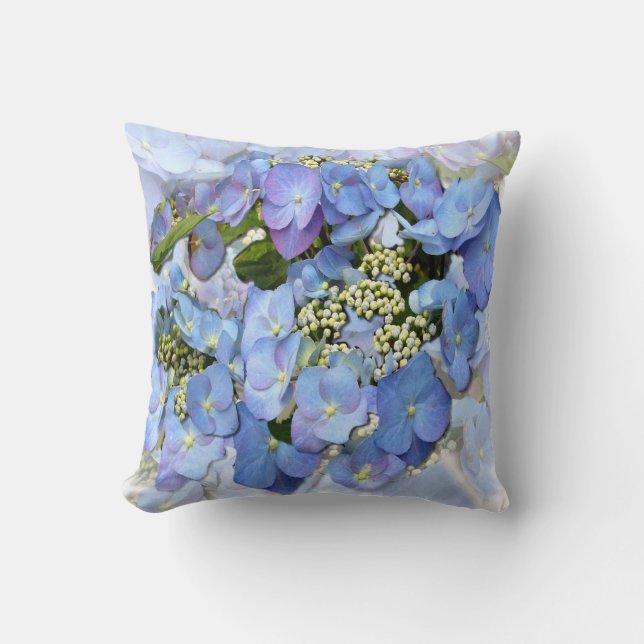 Cojín Decorativo Lacecap azul Delicado Hydrangea (Anverso)