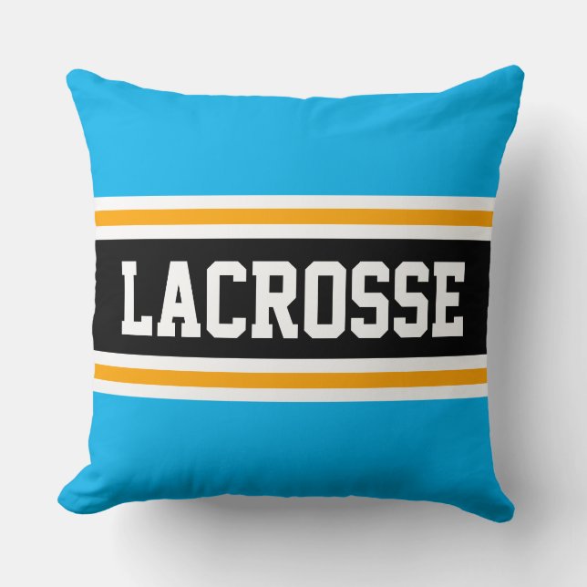 Cojín Decorativo LACROSSE Bright Sky Blue Black Athletic Stripes (Anverso)