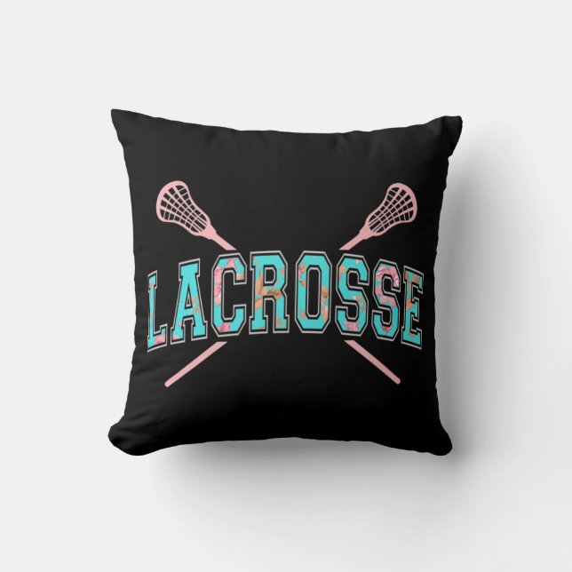 Cojín Decorativo Lacrosse floral pegadas cruzadas LAX Verde azulado (Anverso)