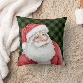 Cojín Decorativo Lado Verde Lado Rojo Cuadro de Búfalo y Santa Clau
