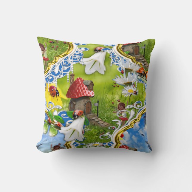 COJÍN DECORATIVO LADYBIRDS AND BUTTERFLIES THROW PILLOW (Anverso)
