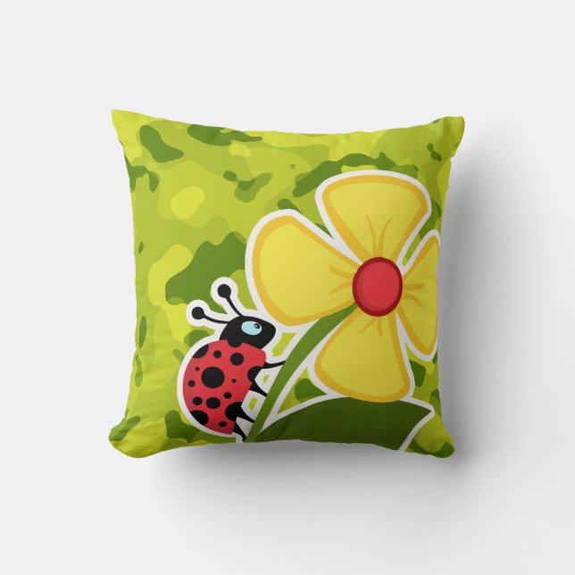Cojín Decorativo Ladybug; Camo Verde Ácido; Camuflaje (Anverso)