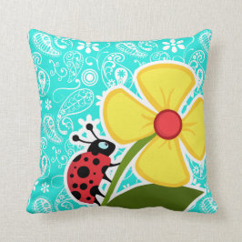Cojín Decorativo Ladybug en Aqua Color Paisley; Floral