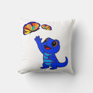 Cojín Decorativo Lagarto de dibujos animados azul lindo alcanzando 