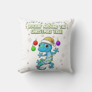 Cojín Decorativo Lagarto Gecko de Navidad Rockin’: Adorno navideño 