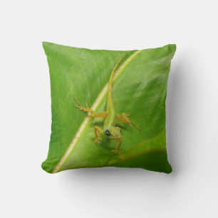 Cojín Decorativo Lagarto verde en hoja verde