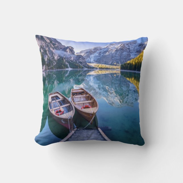 Cojín Decorativo Lago Braies | Alpes Dolomitas, Italia (Anverso)
