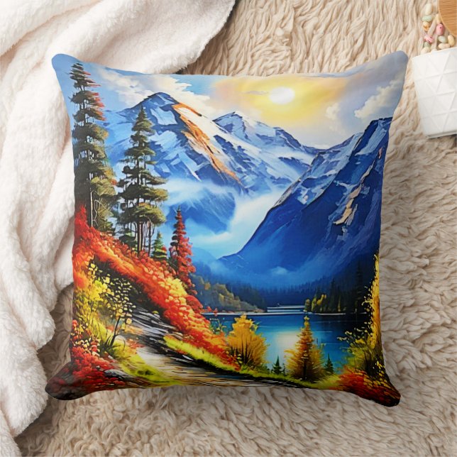 Cojín Decorativo Lago de montaña: Vista panorámica (Manta)