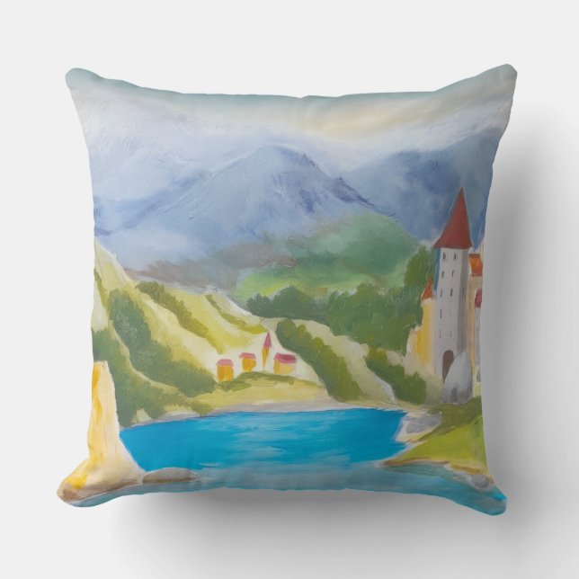 Cojín Decorativo Lago en las montañas. (Anverso)
