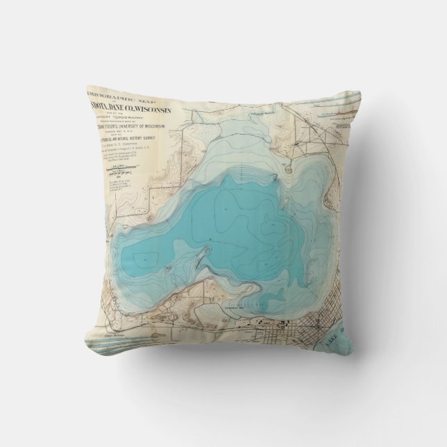 Cojín Decorativo Lago hidrográfico Mendota del mapa (Anverso)