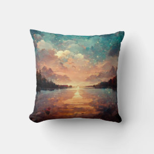 Cojín Decorativo Lago Y Atardecer Soñosos Paintaje paisajístico