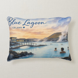 Cojín Decorativo Laguna Azul Islandia baño termal acuarela