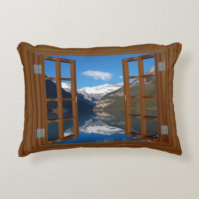 Cojín Decorativo Lake Louise Mountain Reflection Lake Faux Window (Anverso)