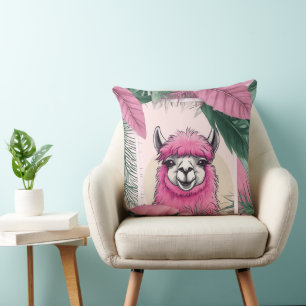 Cojín Decorativo Lama sonriente rosa feliz