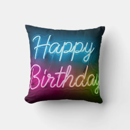 Cojín Decorativo Lámpara de neón Feliz Cumpleaños