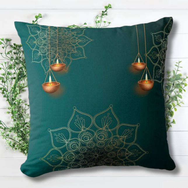 Cojín Decorativo Lámparas de oro verdes Patrón Mandala Elegante Boh (Subido por el creador)