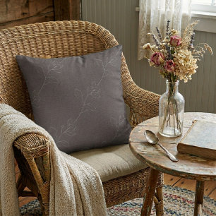 Cojín Decorativo Lana blanca elegante floral moderna gris oscuro