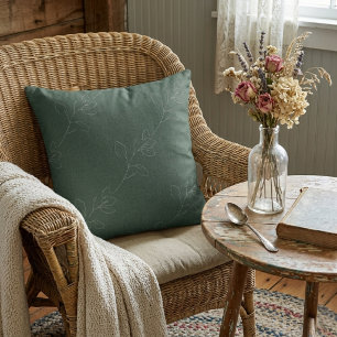 Cojín Decorativo Lana moderna floral blanca elegante verde oscuro