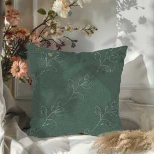 Cojín Decorativo Lana moderna floral blanca elegante verde oscuro