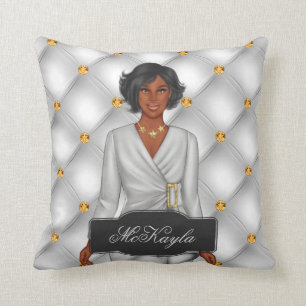 Cojín Decorativo Lanzan mujer de moda afroamericana personalizada 