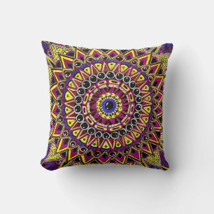 Cojín Decorativo Lápiz de Color Mandala Amarillo Púrpura