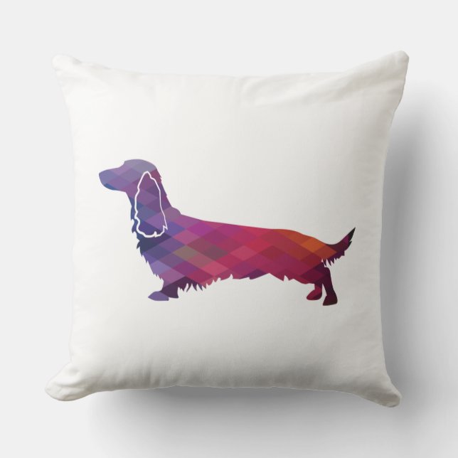 Cojín Decorativo Larga haitiana Dachshund Geo Silhouette Purple (Anverso)