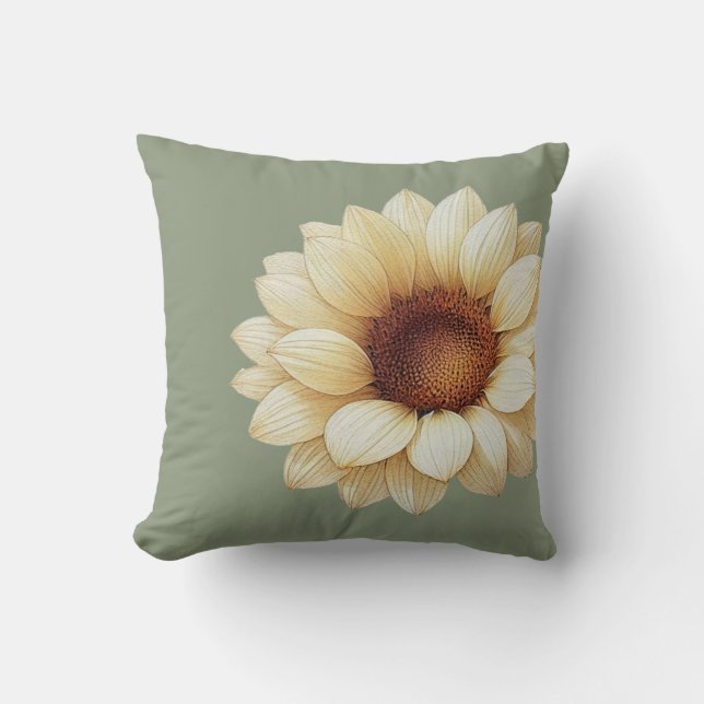 Cojín Decorativo Large Sunflower Sage Green Throw Pillow (Anverso)