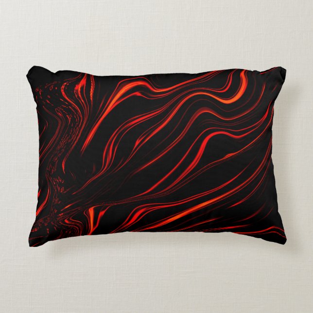 Cojín Decorativo Largos trazos rojos ondulados sobre fondo negro (Anverso)