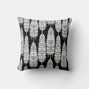 Cojín Decorativo Las aves plumas boho patrón ininterrumpido en negr