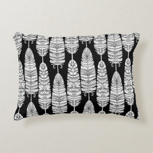 Cojín Decorativo Las aves plumas boho patrón ininterrumpido en negr