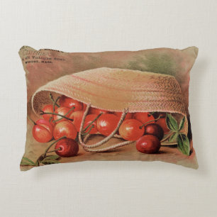 Cojín Decorativo Las cerezas rojas de época en una canasta