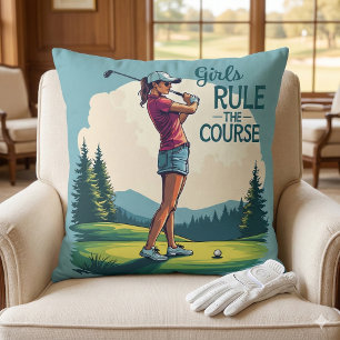 Cojín Decorativo Las chicas dominan la ilustración retro de golf de