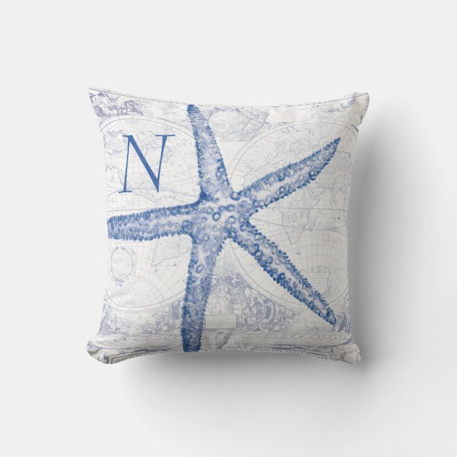 Cojín Decorativo Las estrellas de mar azules costeras trazan (Anverso)