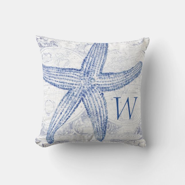 Cojín Decorativo Las estrellas de mar azules costeras trazan (Anverso)