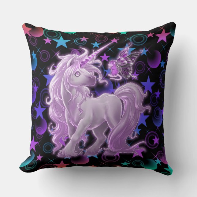 Cojín Decorativo Las estrellas de Unicornio rosa (Anverso)