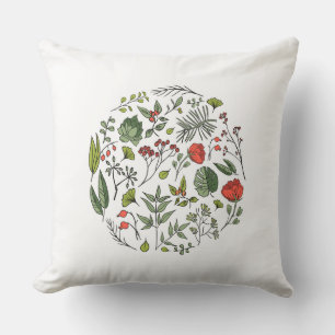 Cojín Decorativo Las flores elegantes dejan el rojo verde