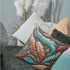 Cojín Decorativo Las plumas turquesa de cuero con herramientas occi