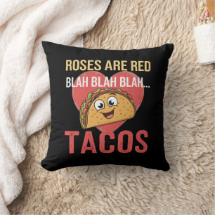Cojín Decorativo Las Rosas Son Rojas Blah Tacos Día de San Valentín