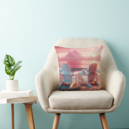 Cojín Decorativo Las Sillas Adirondack En El Amanecer Rosa