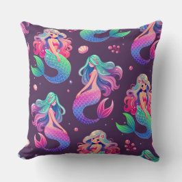 Cojín Decorativo Las sirenas de estilo kawaii son púrpura inmaculad