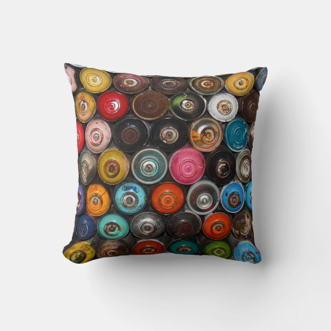 Cojín Decorativo latas de pintura, graffiti, (Anverso)