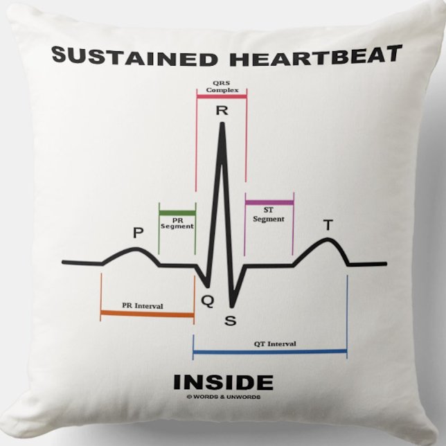 Cojín Decorativo Latido sostenido dentro del humor electrocardiogra (Throw pillow featuring sinus rhythm on electrocardiogram & the saying "Sustained Heartbeat Inside")