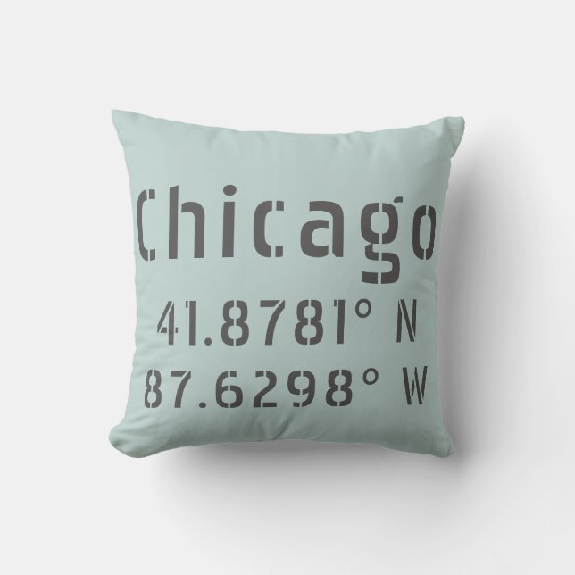 Cojín Decorativo Latitud y longitud de Chicago (Anverso)