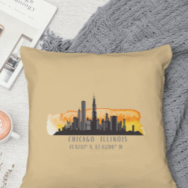 Cojín Decorativo Latitud y longitud de la línea aérea de Chicago