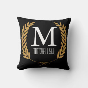 Cojín Decorativo Laureados de trigo de oro sobre negro - Personaliz