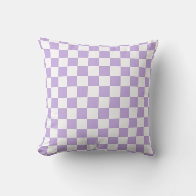 Cojín Decorativo Lavanda a cuadros y blanco (Anverso)