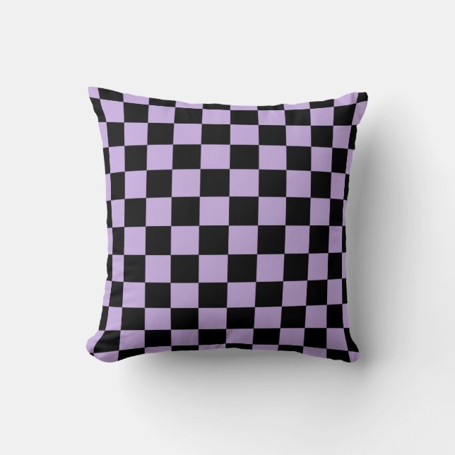 Cojín Decorativo Lavanda a cuadros y negro (Anverso)