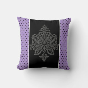 Cojín Decorativo Lavanda, damasco y lunares negros