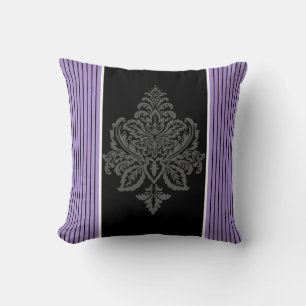 Cojín Decorativo Lavanda, damasco y rayas negras