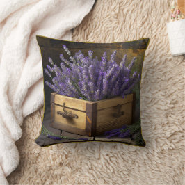 Cojín Decorativo Lavanda de campo en una caja de madera